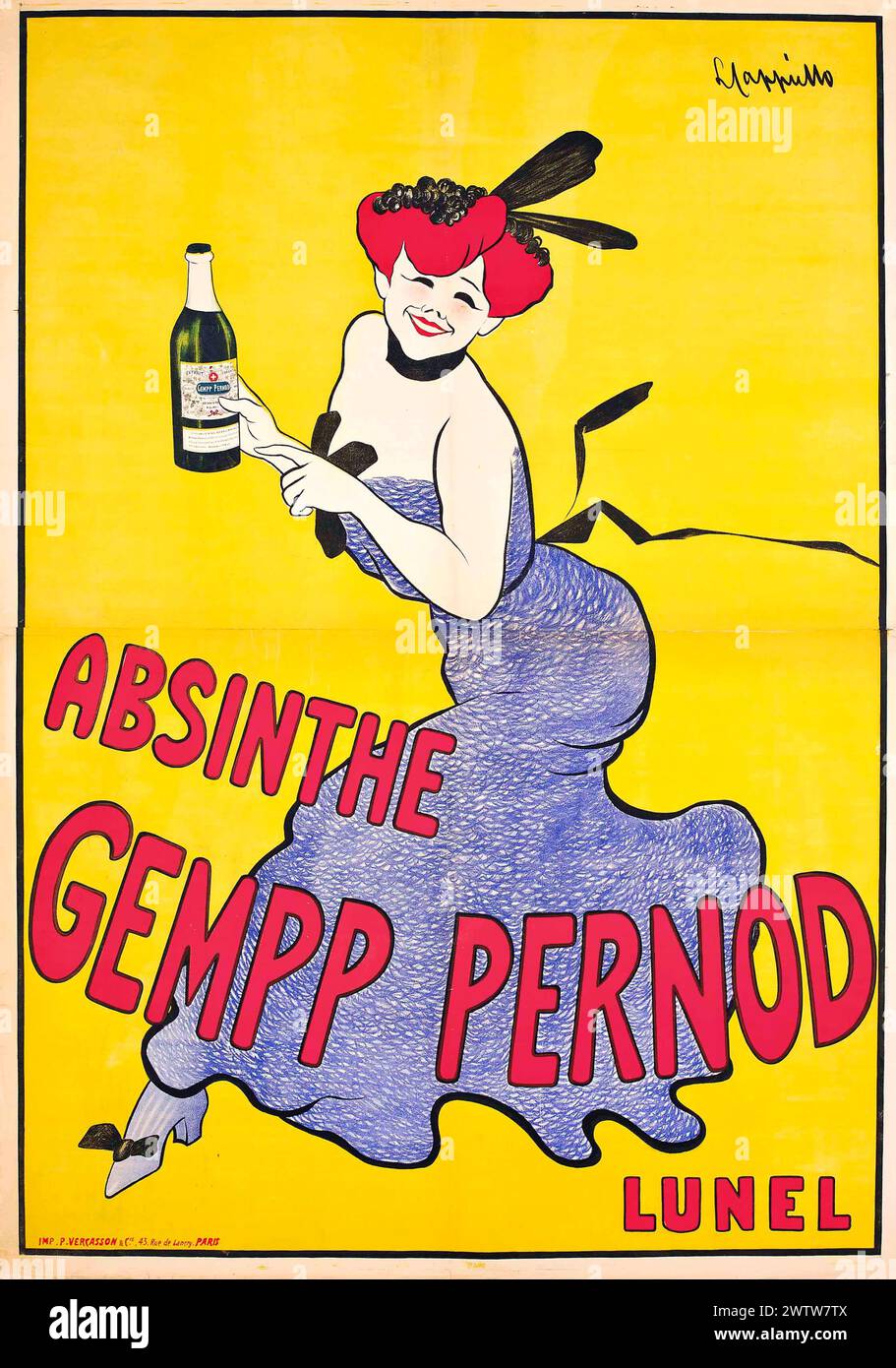 Vintage Advertising Poster.  Absinthe, Gempp Pernod.  Leonetto Cappiello , 1910, France Stock Photo