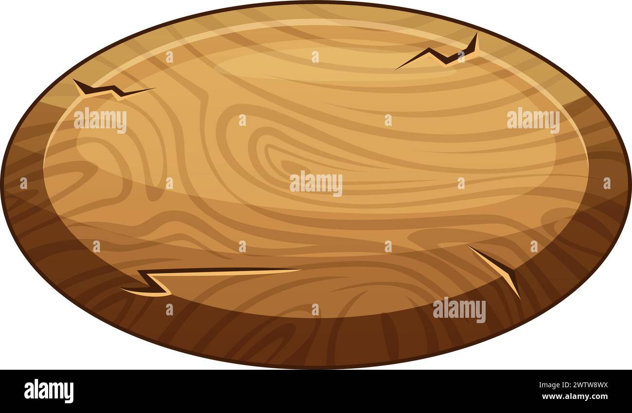 Round wooden board. Cartoon game menu button Stock Vector
