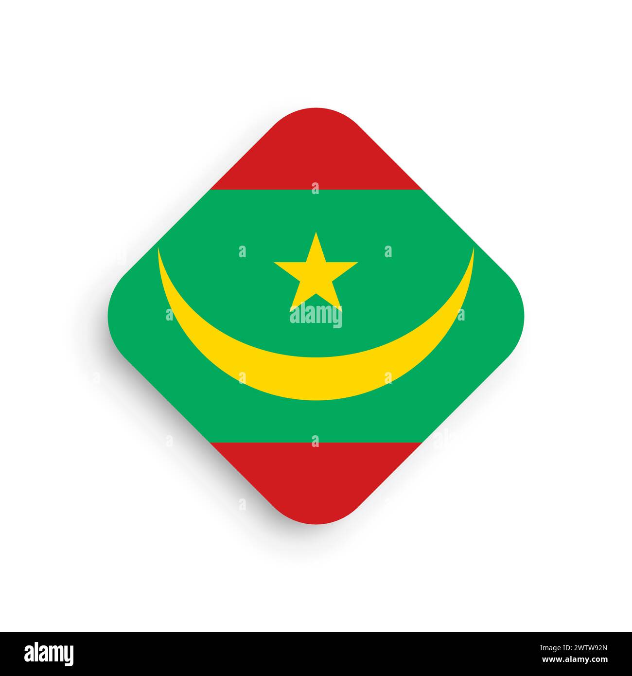 Mauritania flag - rhombus shape icon with dropped shadow isolated on ...
