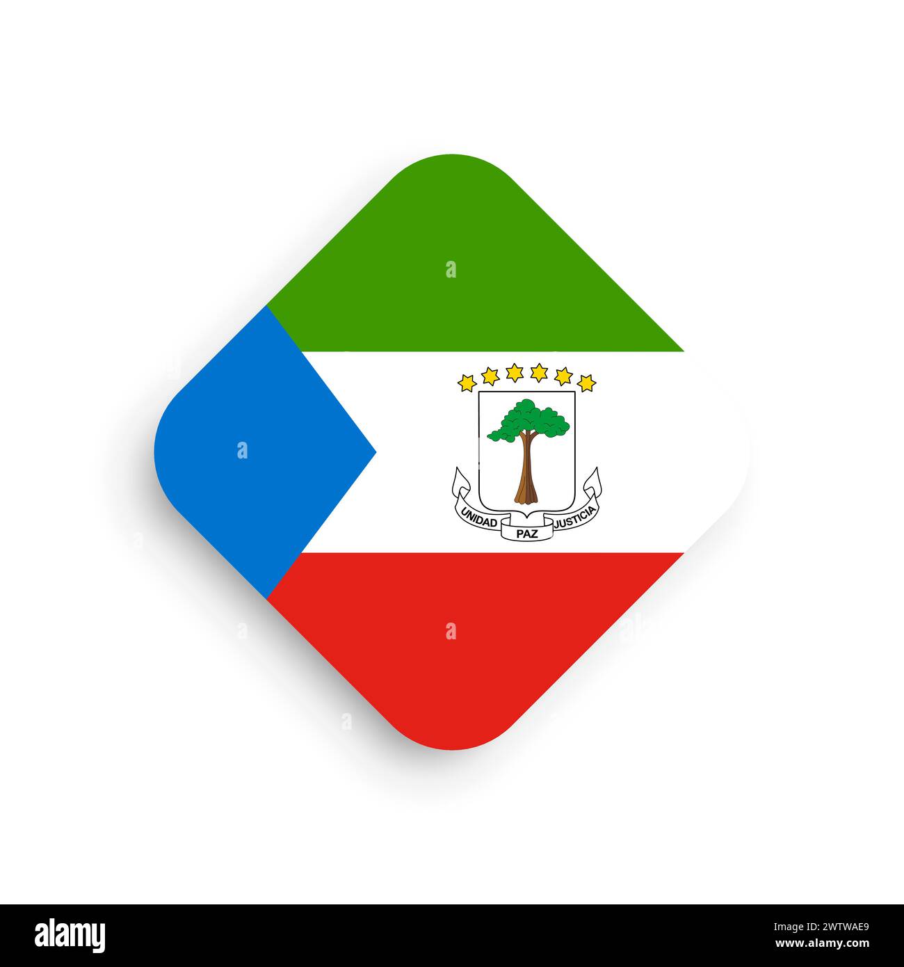 Equatorial Guinea flag - rhombus shape icon with dropped shadow isolated on white background Stock Vector