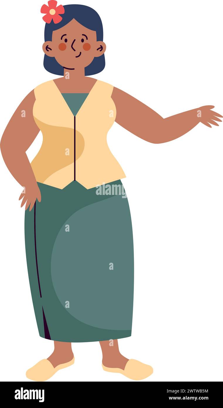 myanmar woman standing illustration vector Stock Vector