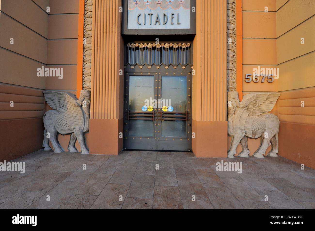 Exterior art deco architecture of the Citadel Outlets Mall, originally
