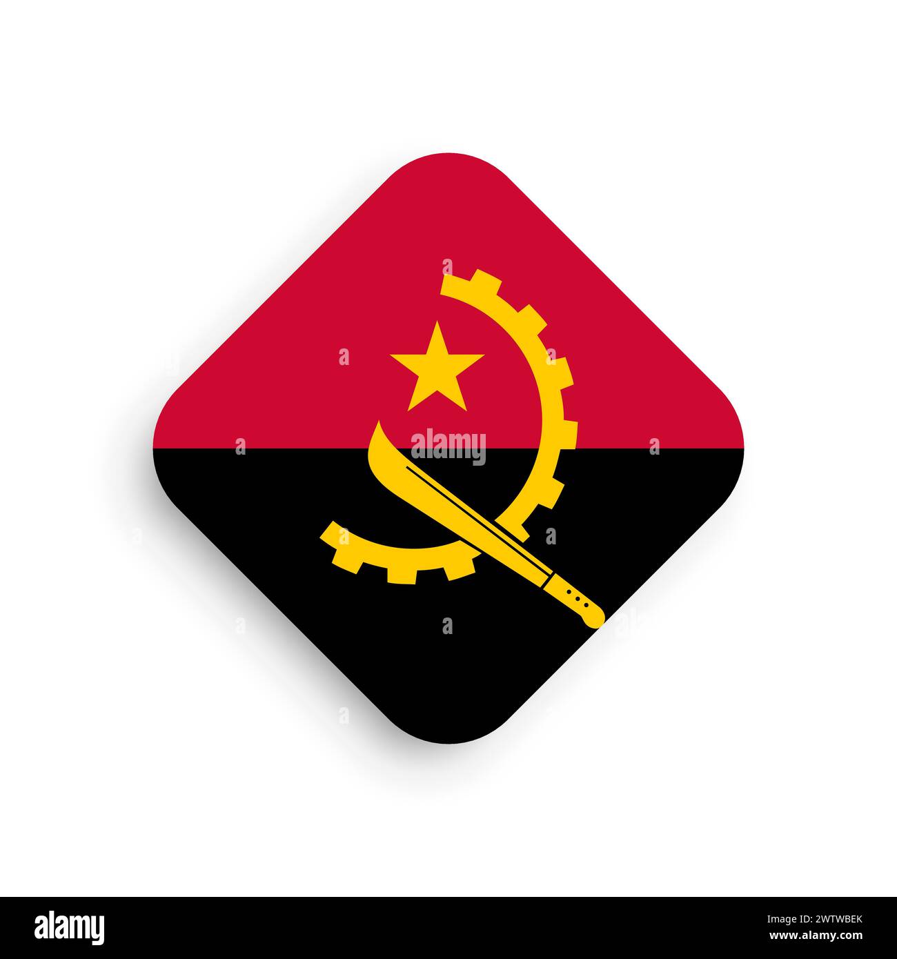 Angola flag - rhombus shape icon with dropped shadow isolated on white background Stock Vector