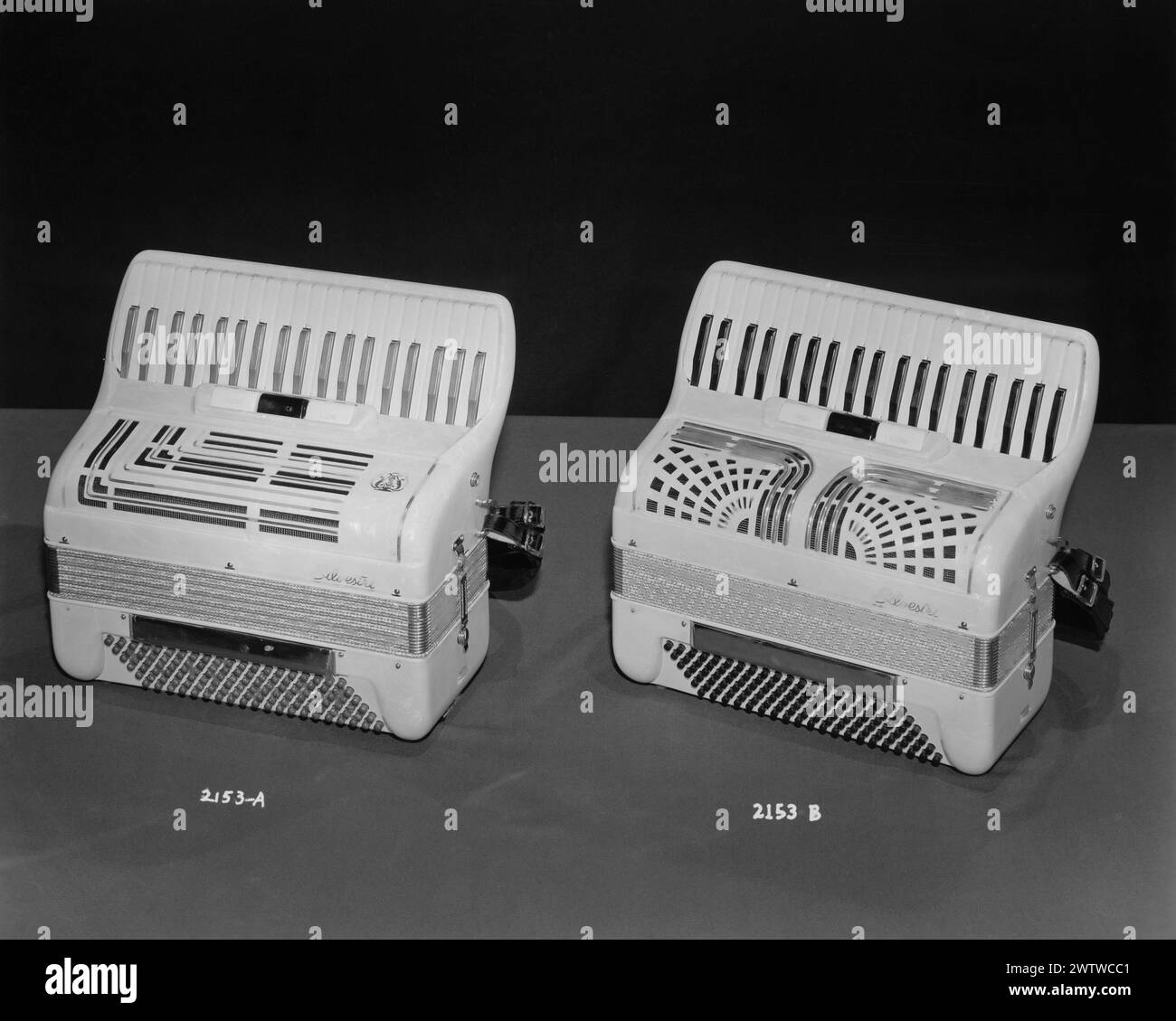 Studio product shot of two different style of Silvestri accordions Stock Photo Alamy