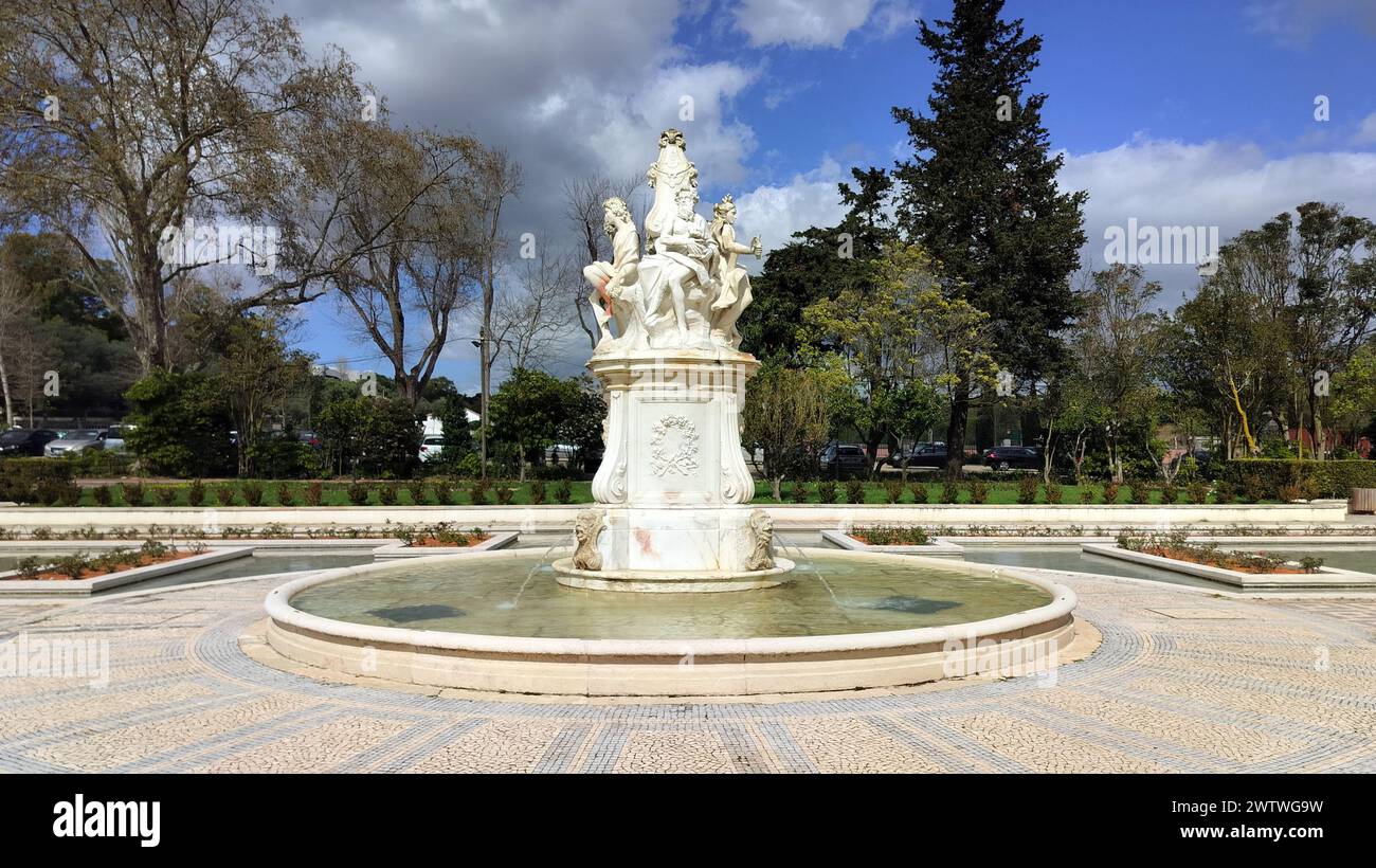 Four Seasons Fountain in the gardens of Marques de Pombal Palace, Oeiras, Lisbon, Portugal Stock Photo