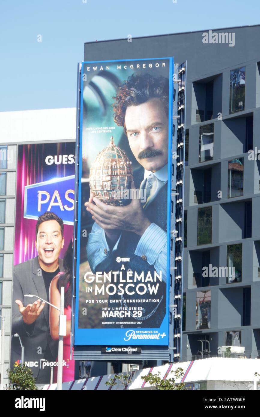 Los Angeles, California, USA 19th March 2024 Ewan McGregor A Gentleman in Moscow Billboard on Sunset Blvd on March 19, 2024 in Los Angeles, California, USA. Photo by Barry King/Alamy Stock Photo Stock Photo