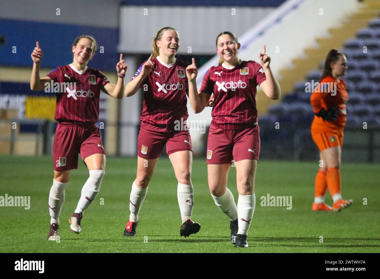 Worcester, United Kingdom. 19 March, 2024. Northampton Players celebrate jade bells 4th goal in Womens National League Solihull Moors Women v Northampton Town Womens Stock Photo