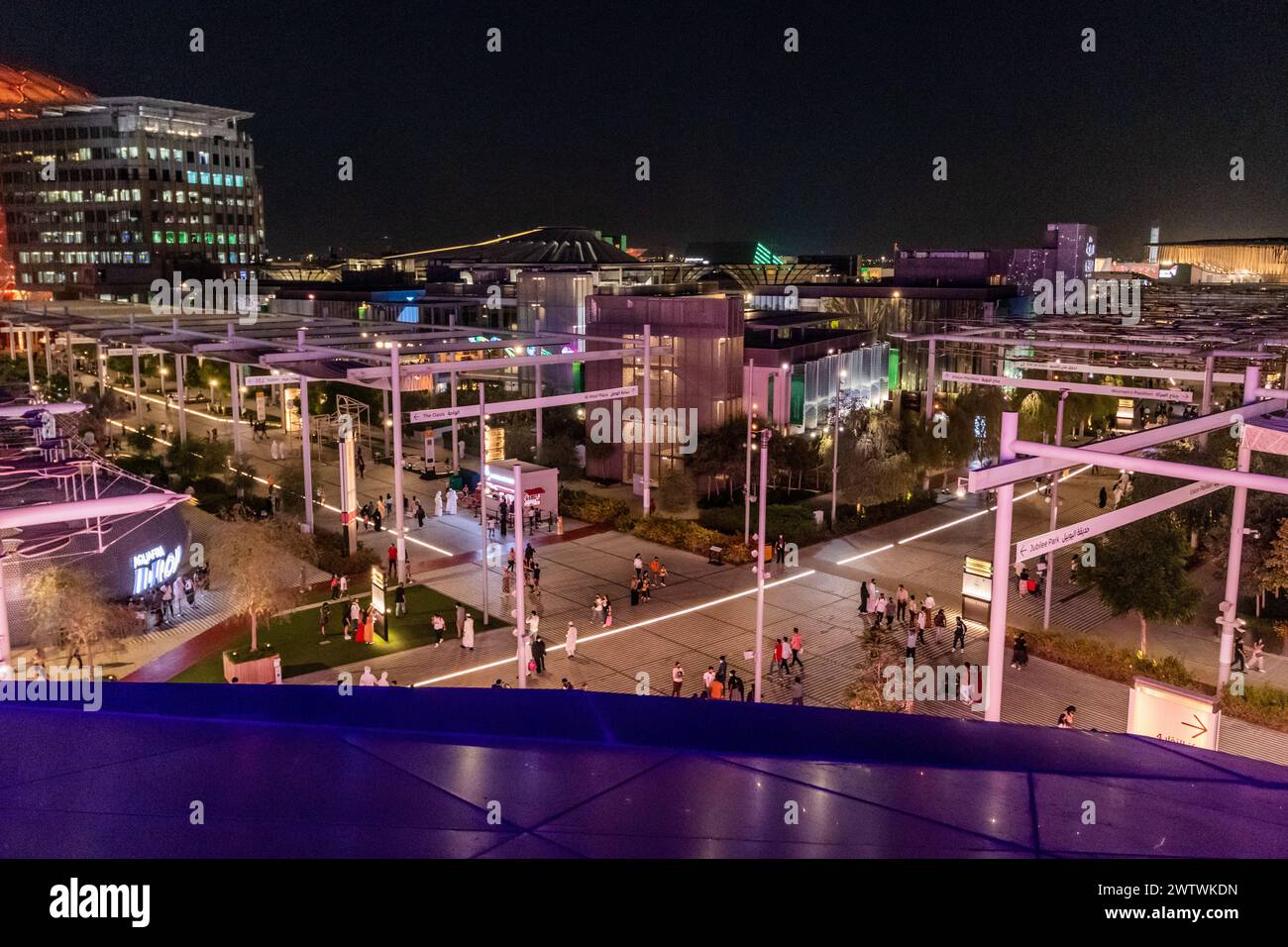 DUBAI, UAE - OCTOBER 30, 2021: Night skyline of Expo 2020 grounds in