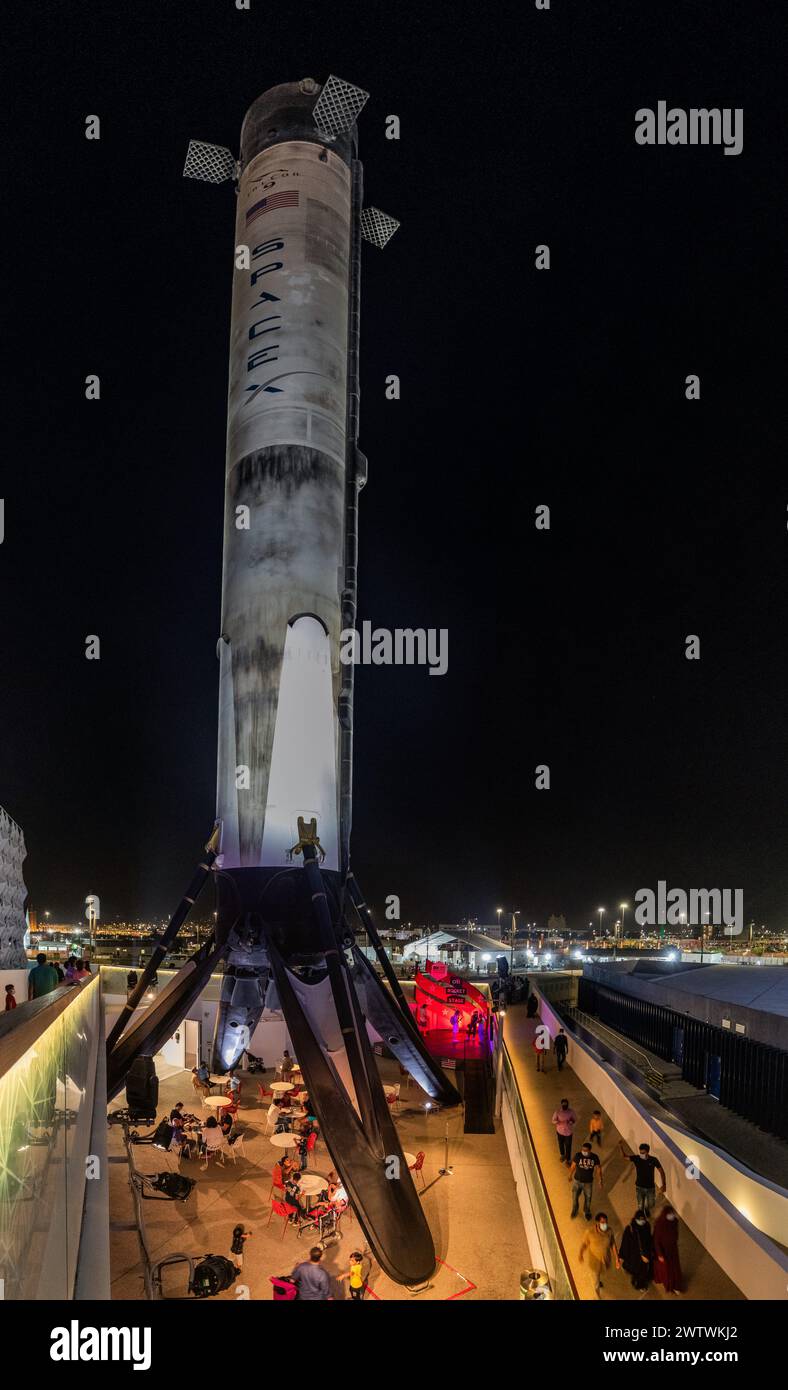 Dubai Rockets DUBAI, UAE - OCTOBER 30, 2021: Falcon 9 rocket First Stage in the USA ...