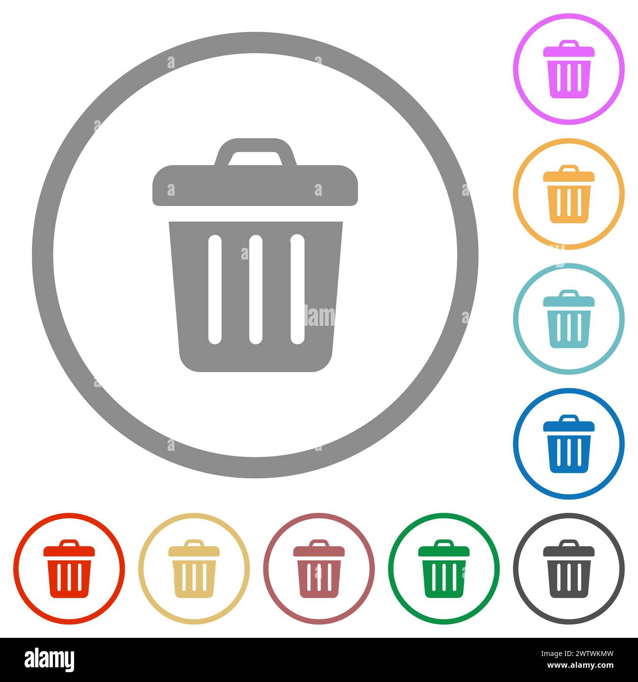 Trash solid flat color icons in round outlines on white background ...