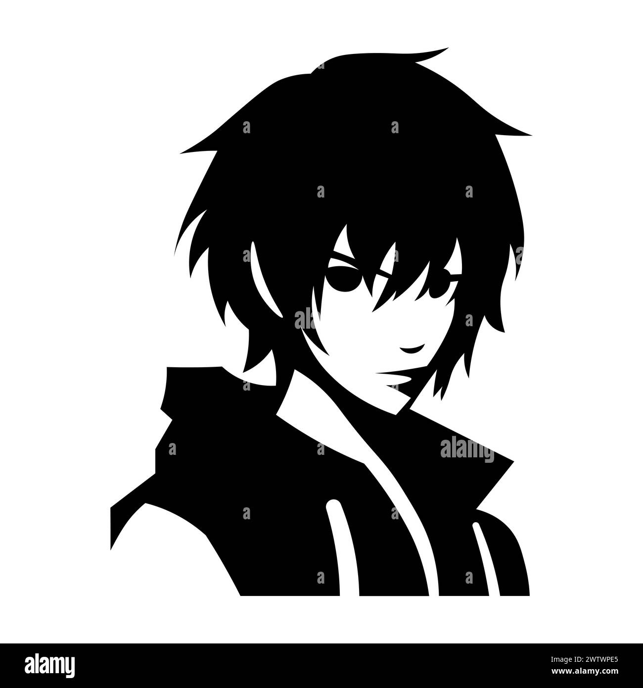 black vector anime boy icon on white background Stock Vector