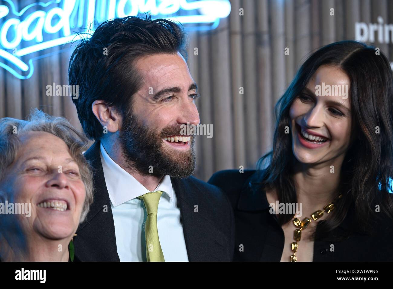 New York, USA. 19th Mar, 2024. (L-R) Naomi Foner Gyllenhaal, Jake Gyllenhaal, and Jeanne Cadieu attend the 'Roadhouse' New York premiere at Jazz at Lincoln Center, New York, NY, March 19, 2024.(Photo by Anthony Behar/Sipa USA) Credit: Sipa USA/Alamy Live News Stock Photo