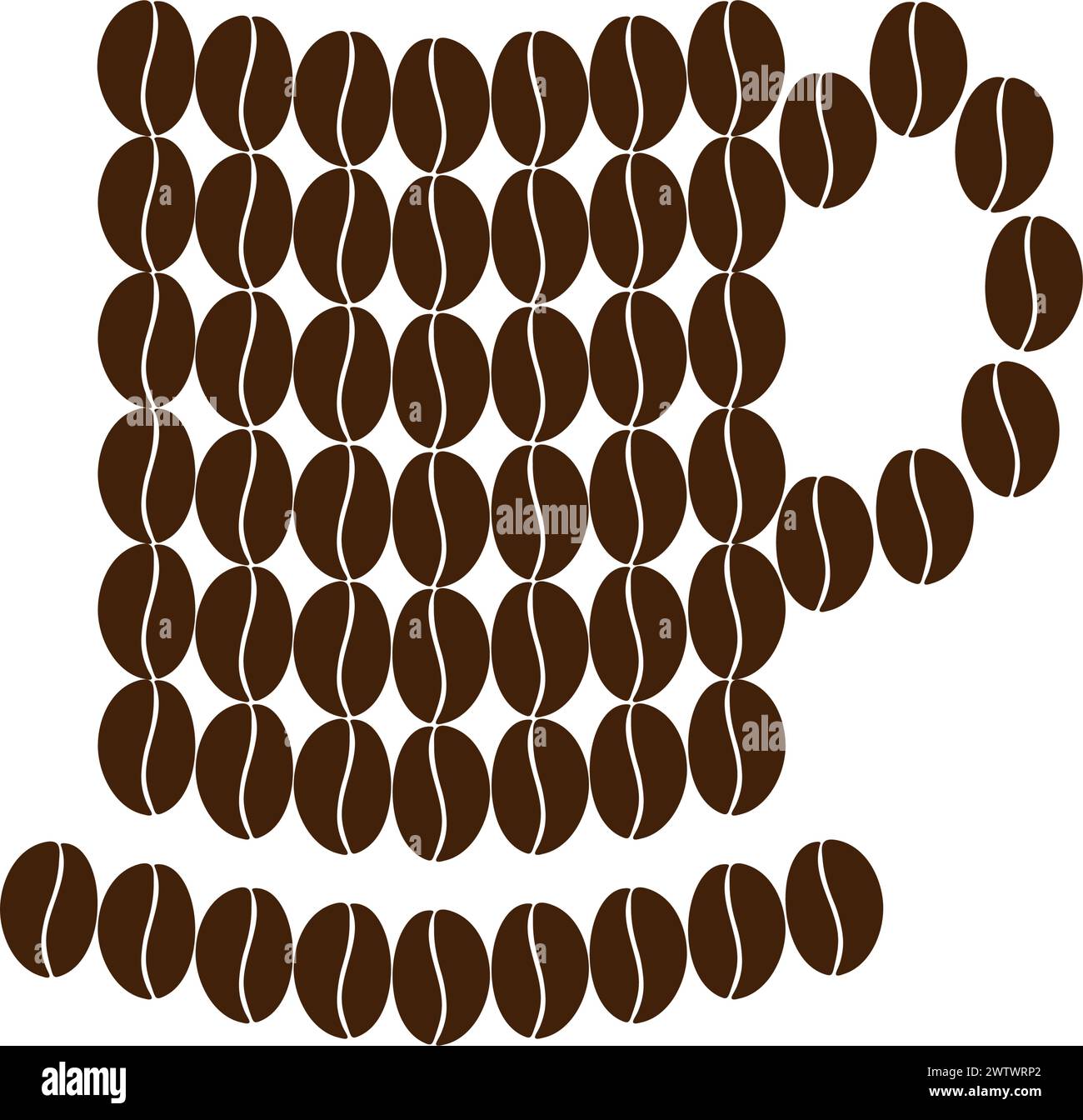 Abstract stylized cup with saucer of coffee beans in trendy brown ...