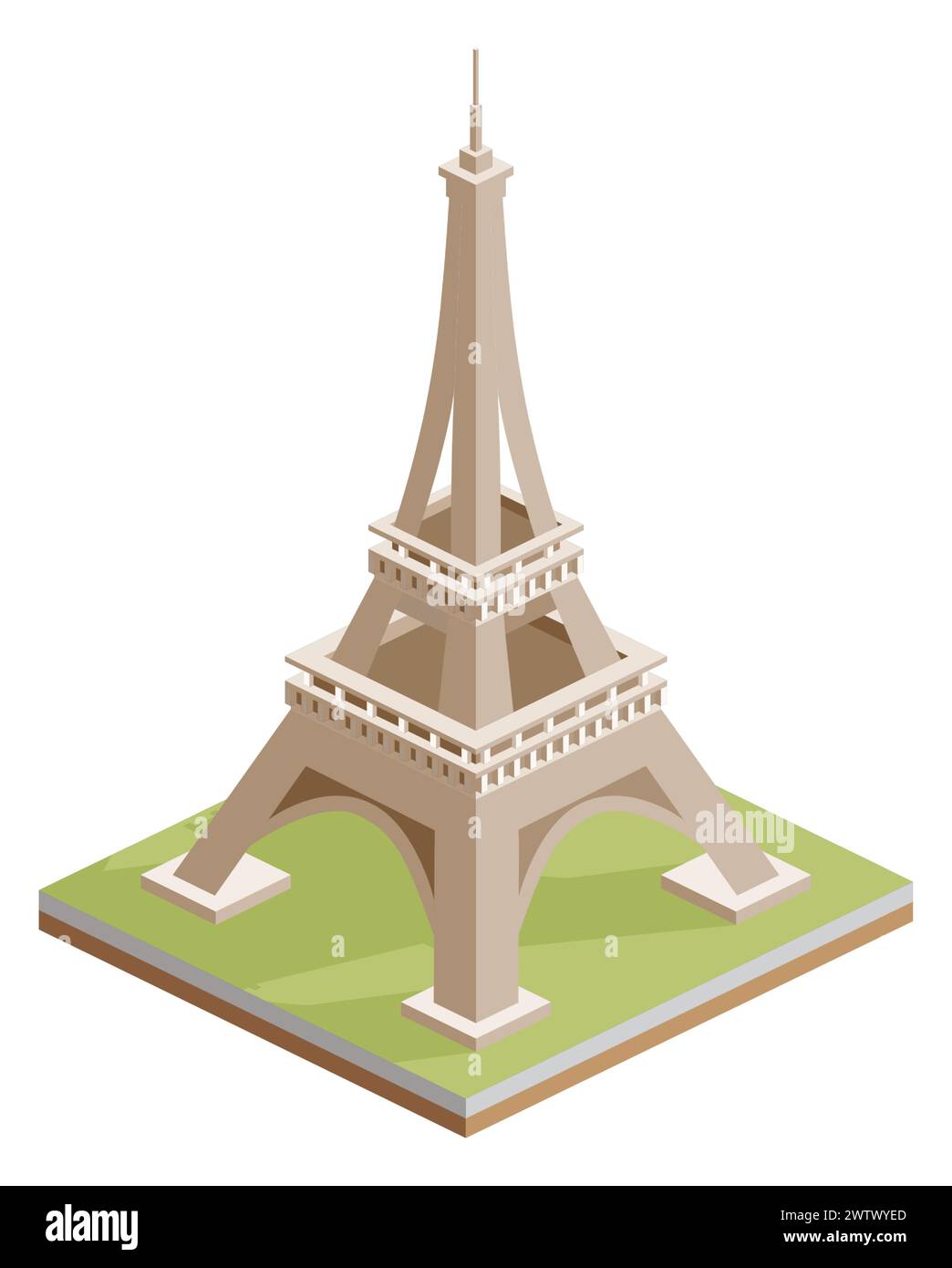 Isometric Eiffel tower in Paris. Vector illustration. Infographic design element. Landmark isolated on white background. Symbol of France. Stock Vector