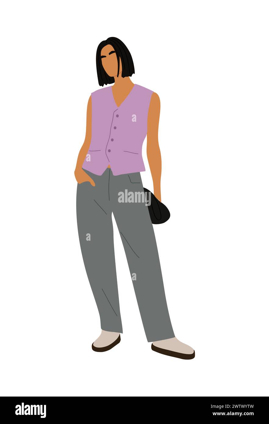 Stylish woman standing in casual office outfit. Stock Vector