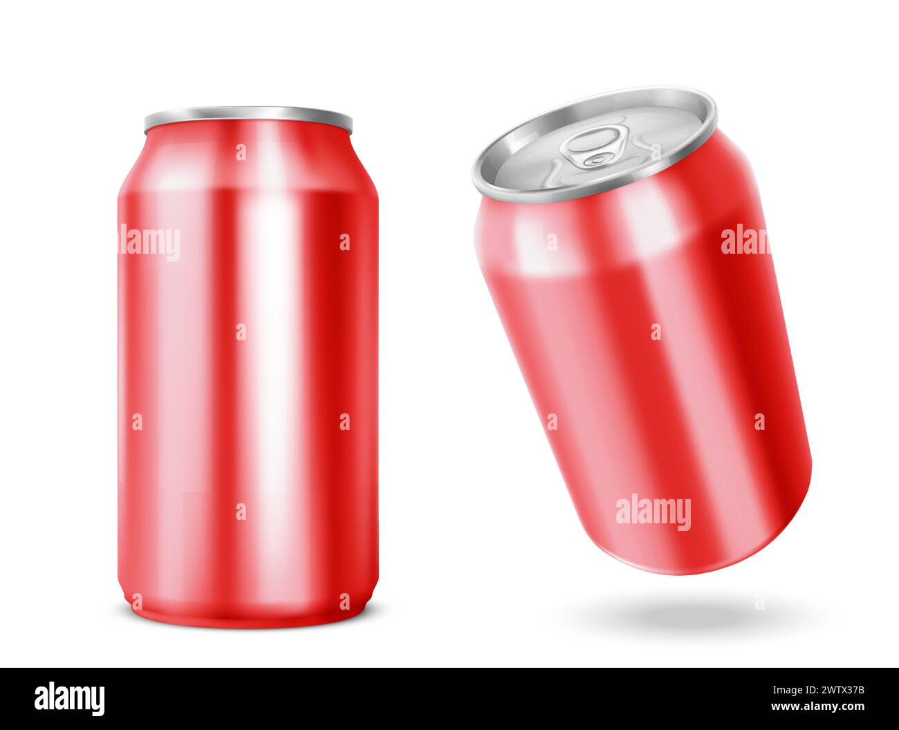 3d red soda can. Isolated beer or cola tin bottle. Metal drink