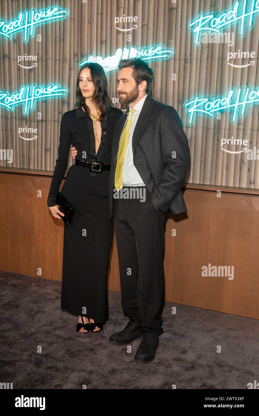 New York, United States. 19th Mar, 2024. NEW YORK, NEW YORK - MARCH 19: Jeanne Cadieu and Jake Gyllenhaal attend the 'Road House' New York Premiere at Jazz at Lincoln Center on March 19, 2024 in New York City. Credit: Ron Adar/Alamy Live News Stock Photo