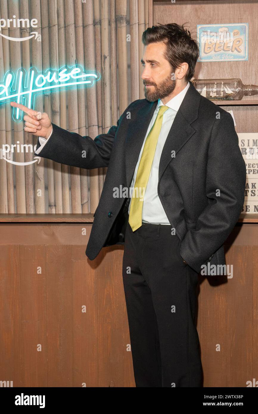 New York, United States. 19th Mar, 2024. NEW YORK, NEW YORK - MARCH 19: Jake Gyllenhaal attends the 'Road House' New York Premiere at Jazz at Lincoln Center on March 19, 2024 in New York City. Credit: Ron Adar/Alamy Live News Stock Photo