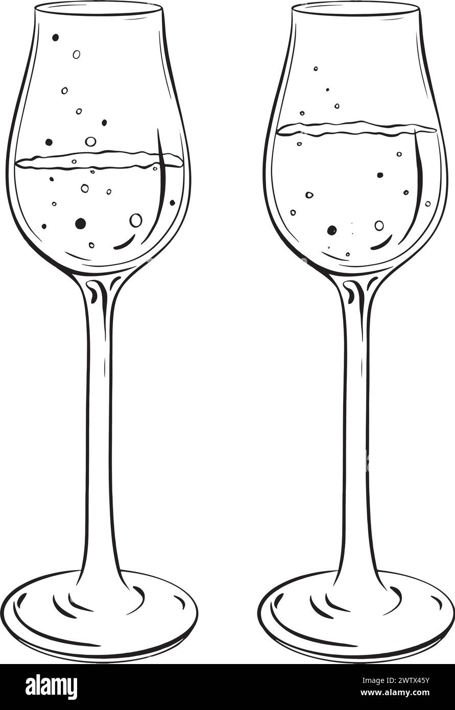 Two wine glasses with bubbles on a white background Stock Vector