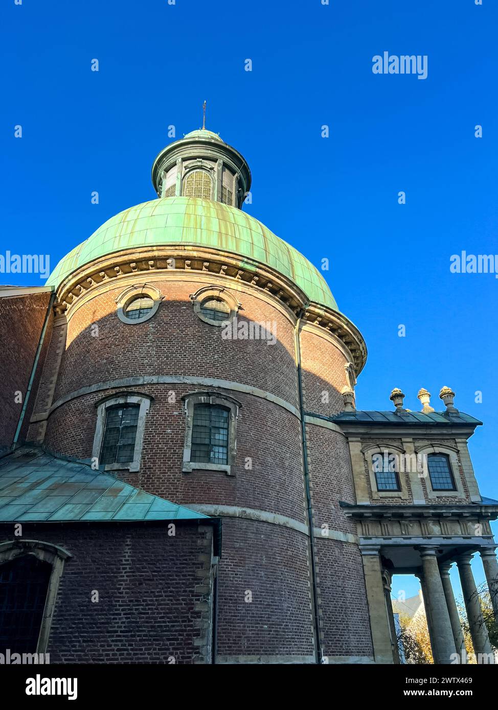 Neoclassical Church with Green Roof, Grand Dome and Ornate Classical Facade Stock Photo