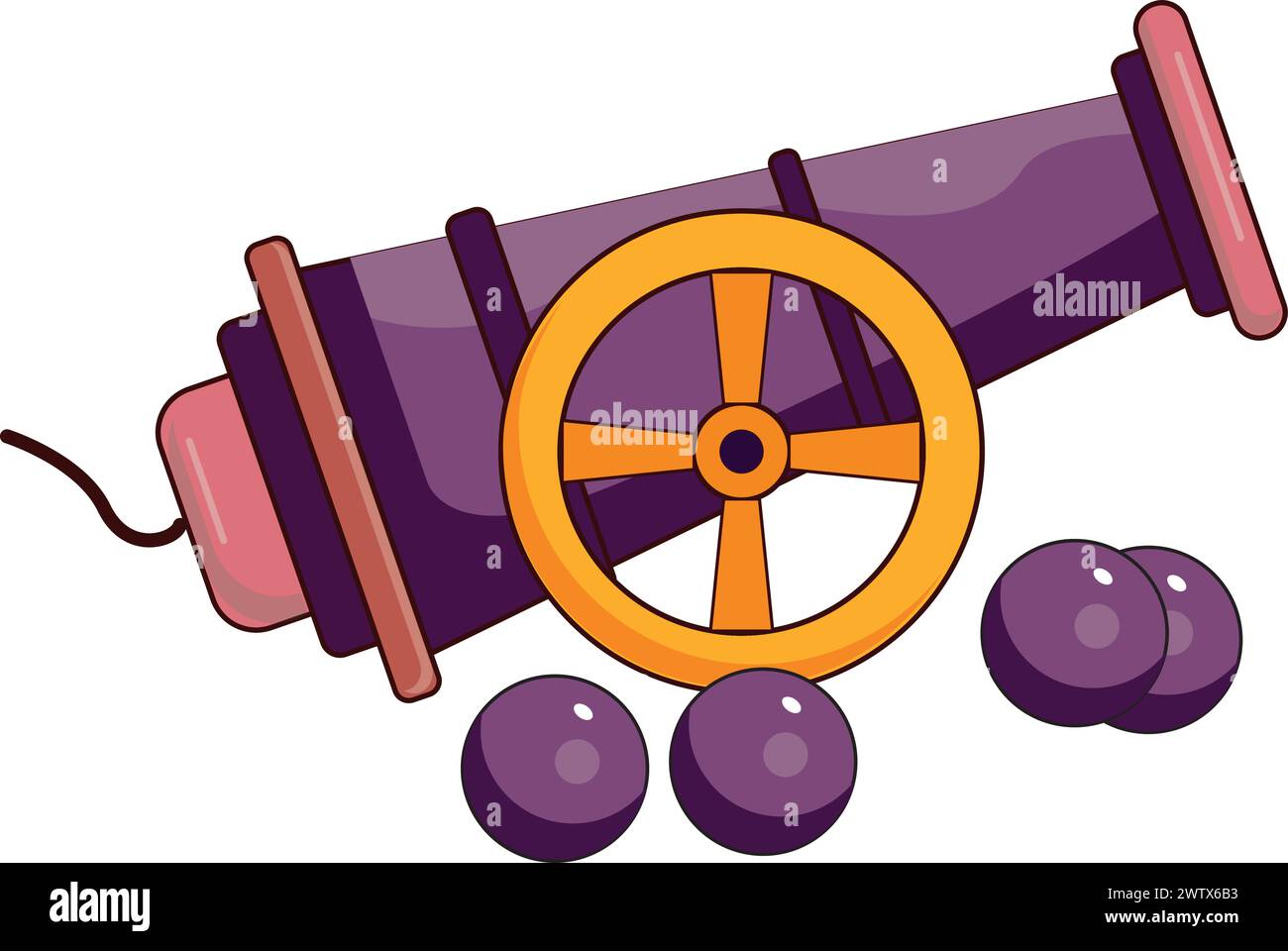 old military cannon with a lit wick. flat vector illustration. Stock Vector