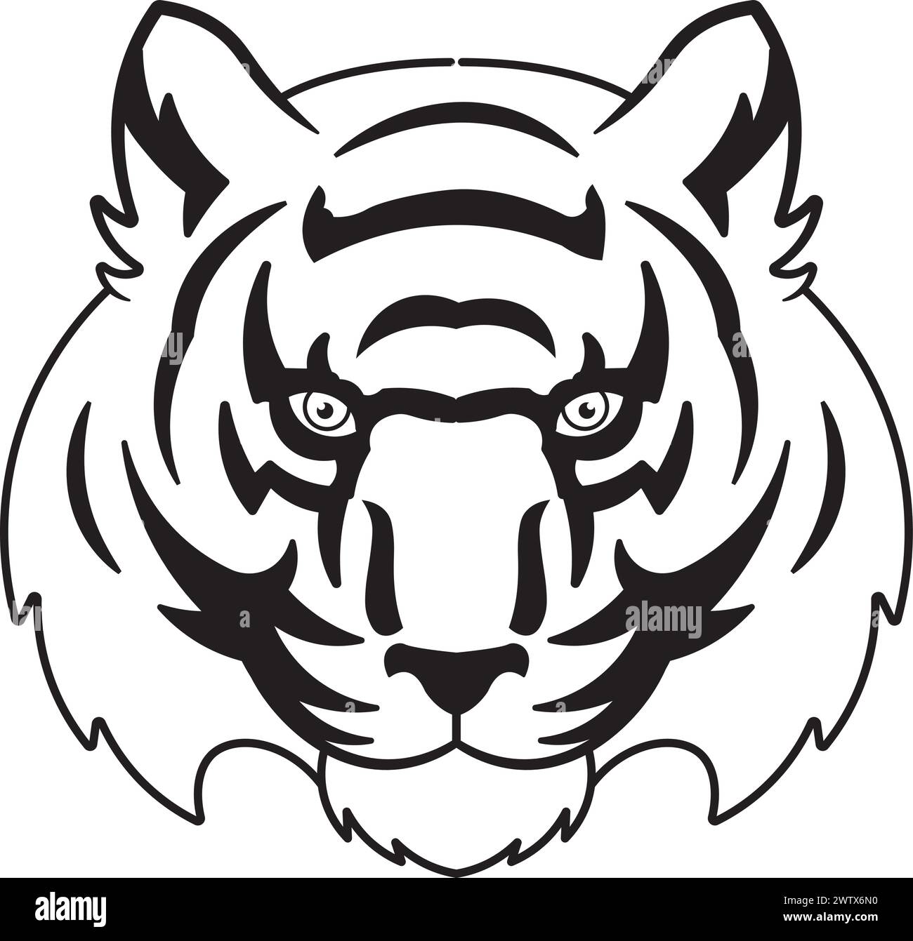 black and white tiger face Stock Vector