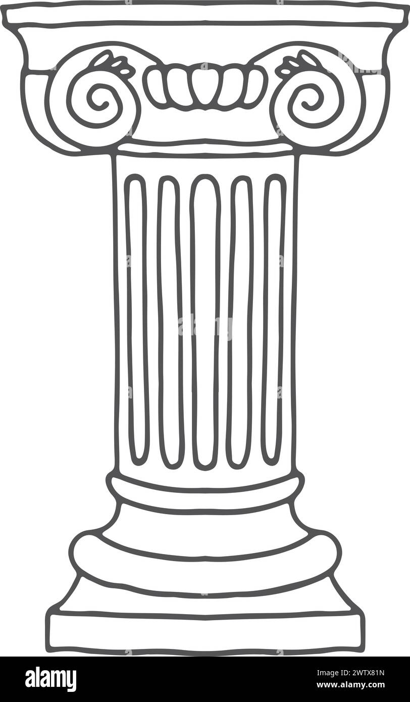 Antique column doodle. Classic architectural element icon Stock Vector