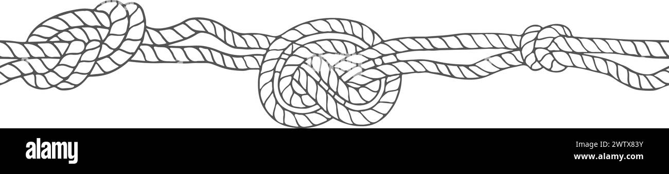 Tied rope knots horizontal border. Seamless ornament Stock Vector