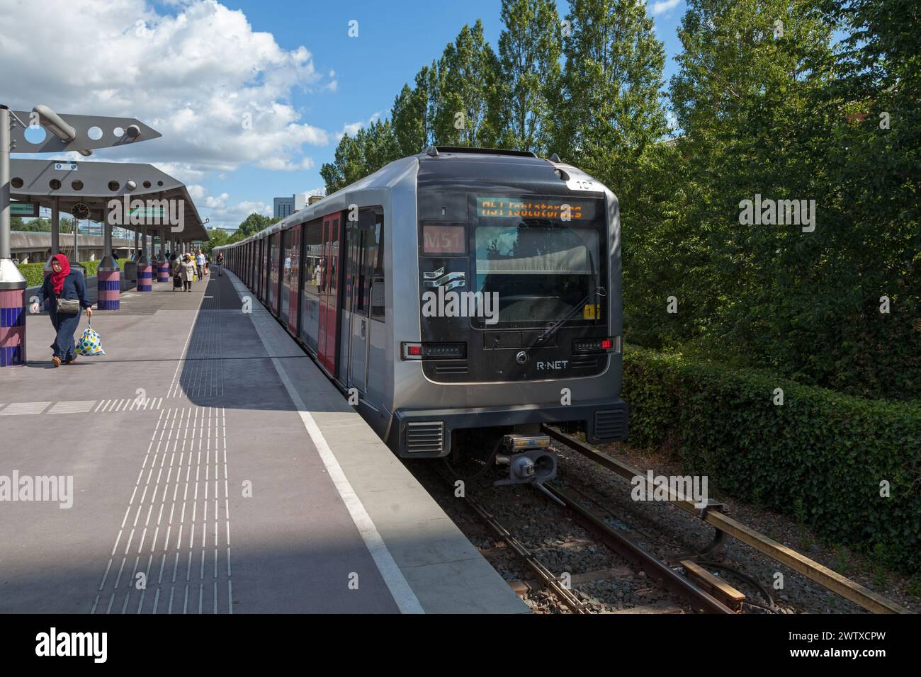 Amsterdam, Netherlands - July 02 2019: Subway train of the line M51 ready for departure. Stock Photo