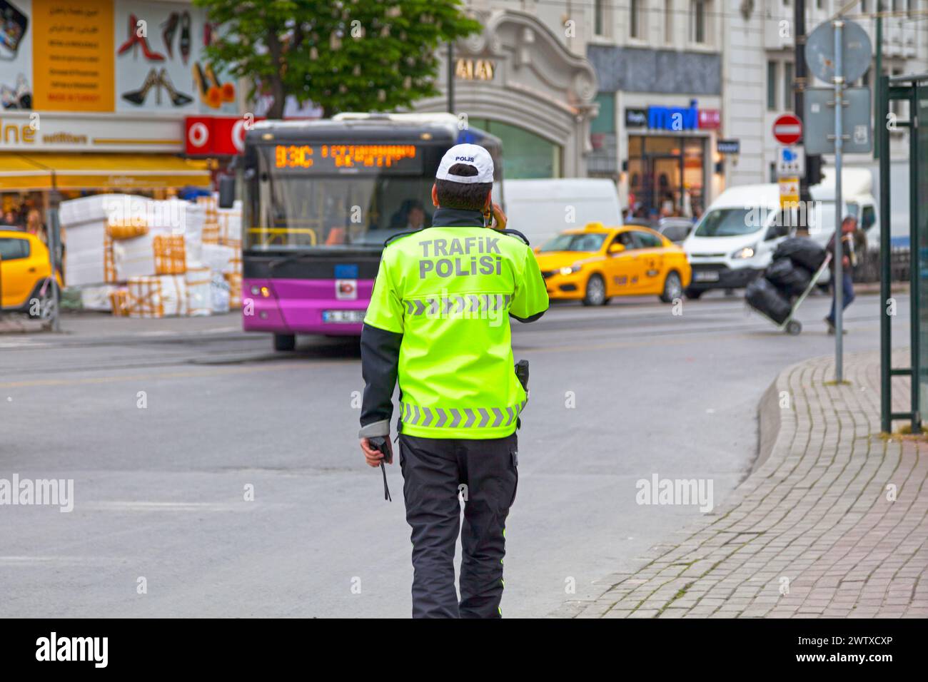 Istanbul, Turkey - May 08 2019: Officer of the Trafik polisi (Traffic police) near the Bazaar. Stock Photo