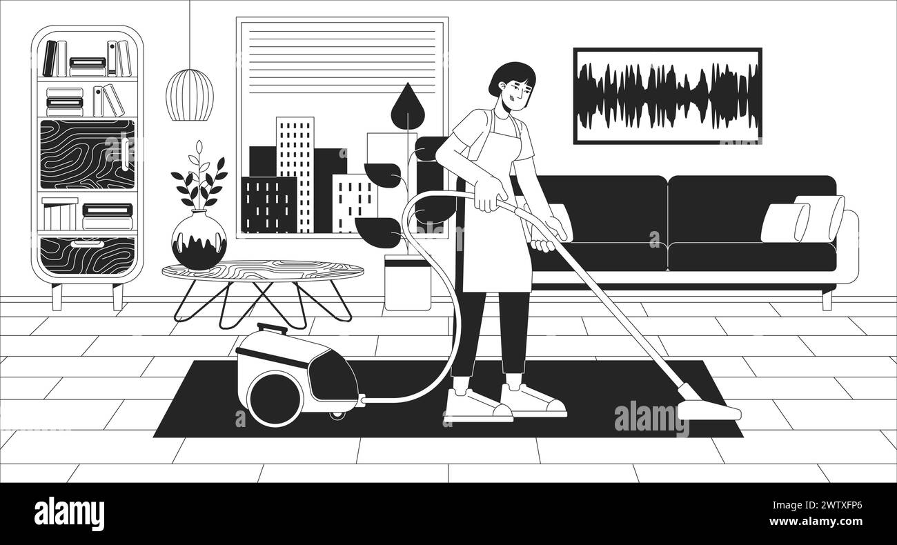 Cleaning services black and white line illustration Stock Vector Image