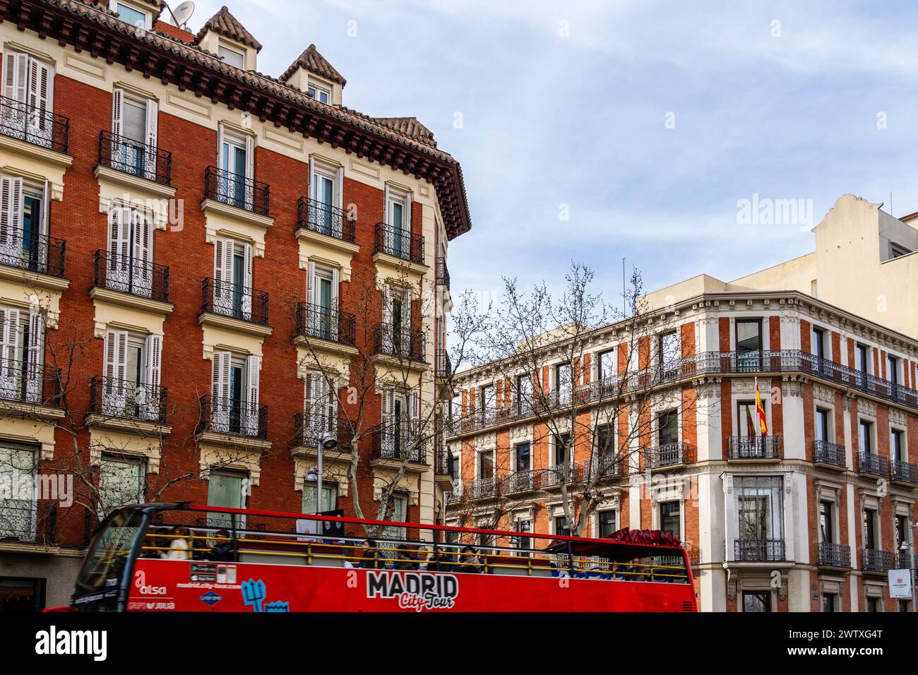 Madrid, Spain - 17 March, 2024: Old Luxury Residential Buildings with Balconies in Serrano Street in Salamanca District Stock Photo