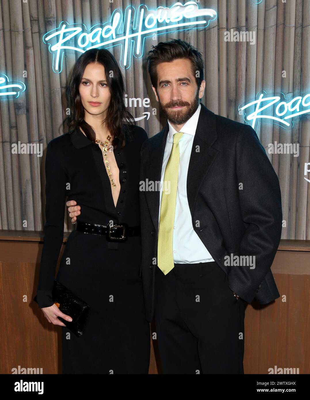 New York City, USA. 19th Mar, 2024. Jeanne Cadieu and Jake Gyllenhaal  attending the 'Road House' New York Premiere held at Jazz at Lincoln Center  on March 19, 2024 in New York, image size:1077x1390