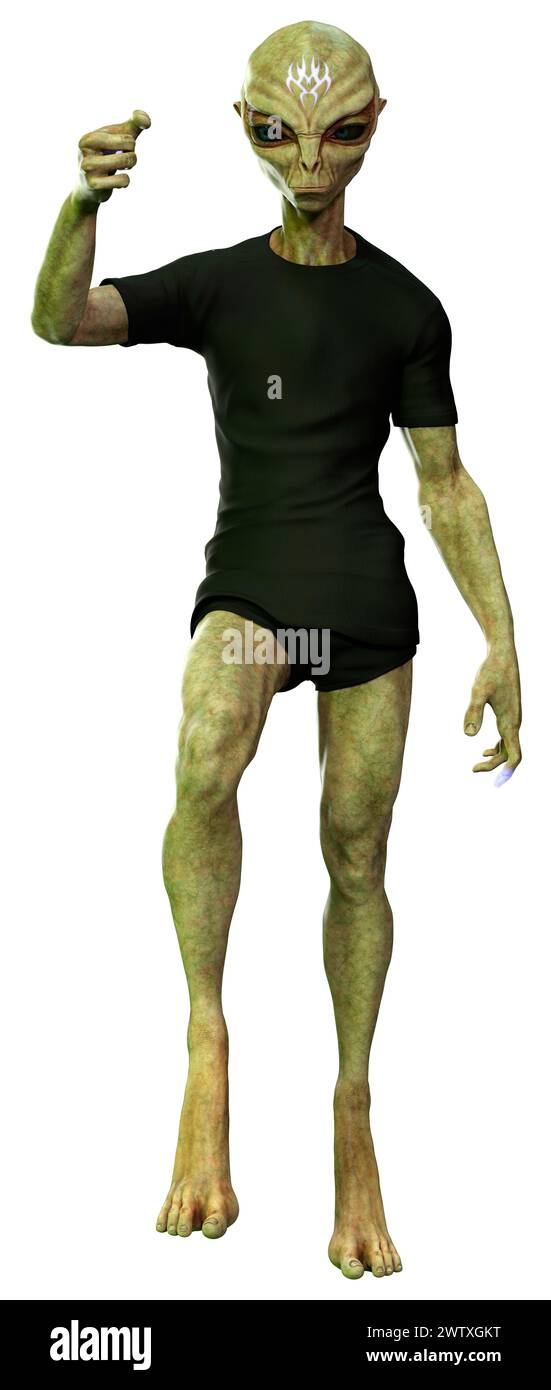3D rendering of a green alien isolated on white background Stock Photo ...