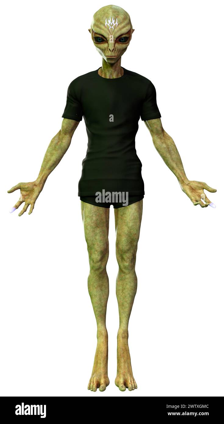 3D rendering of a green alien isolated on white background Stock Photo ...