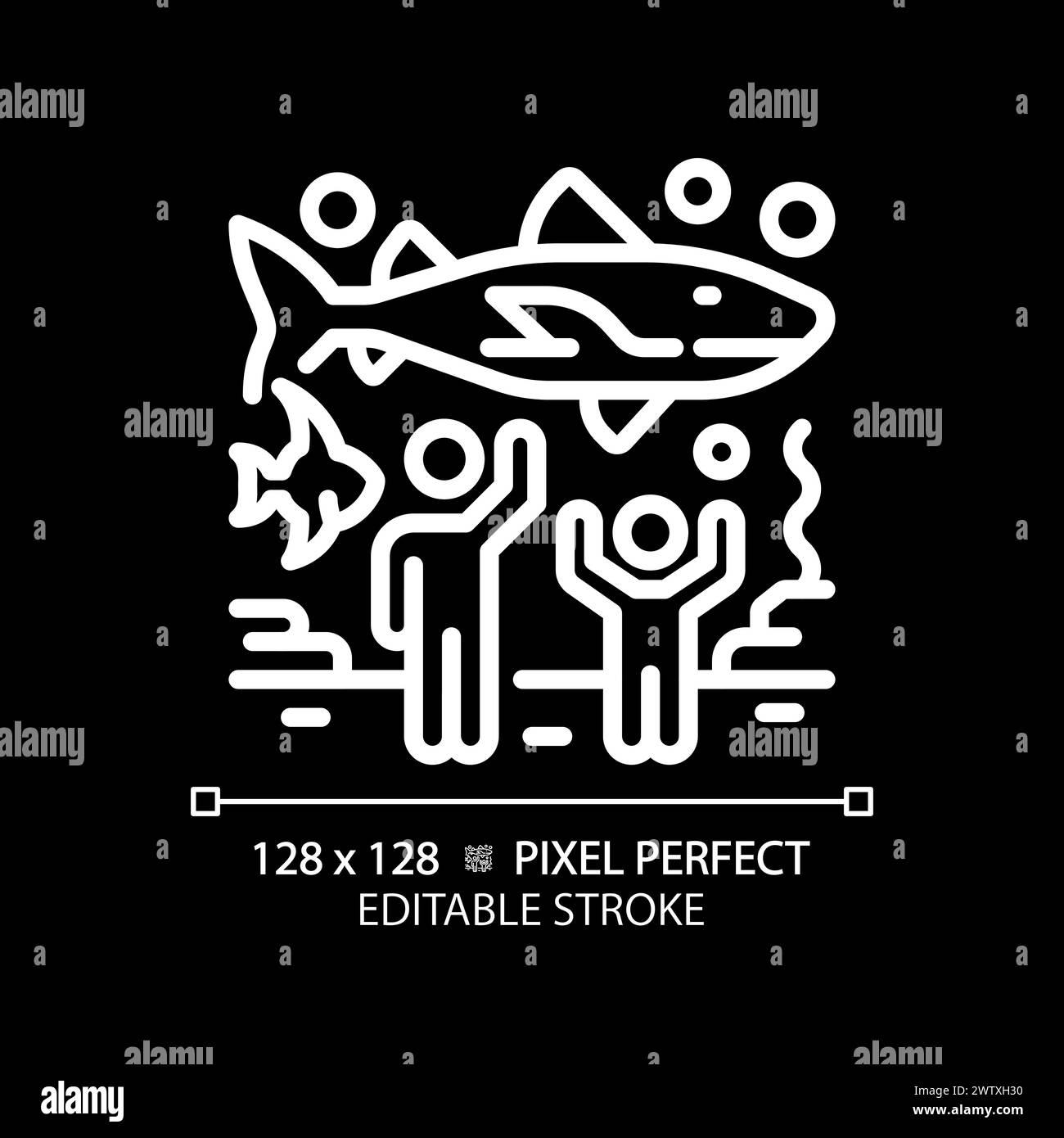 Oceanarium exhibition pixel perfect white linear icon for dark theme Stock Vector