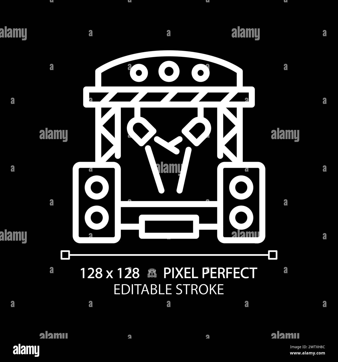 Music festival pixel perfect white linear icon for dark theme Stock Vector