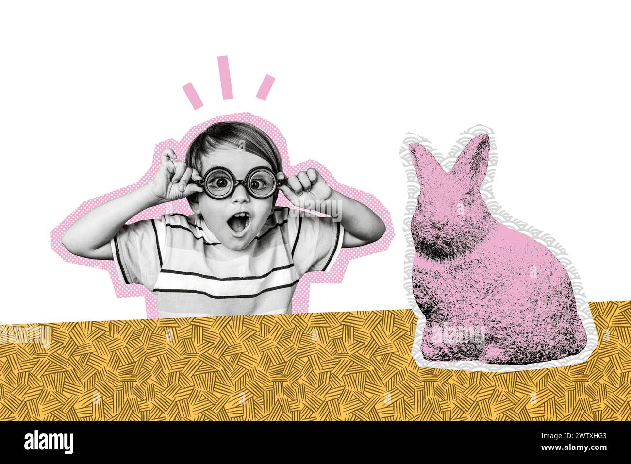 Stunned Rabbit Creative image collage young amazed surprised kid preteen boy look ...