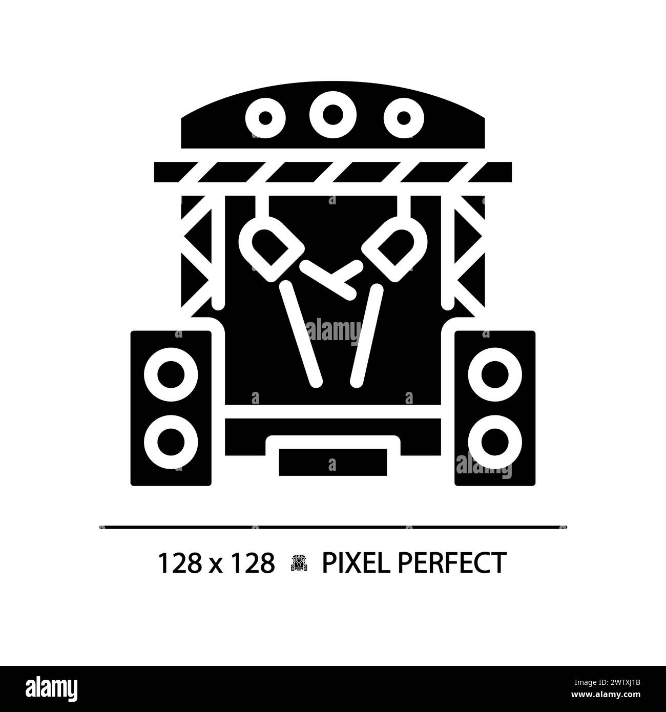 Music festival pixel perfect black glyph icon Stock Vector
