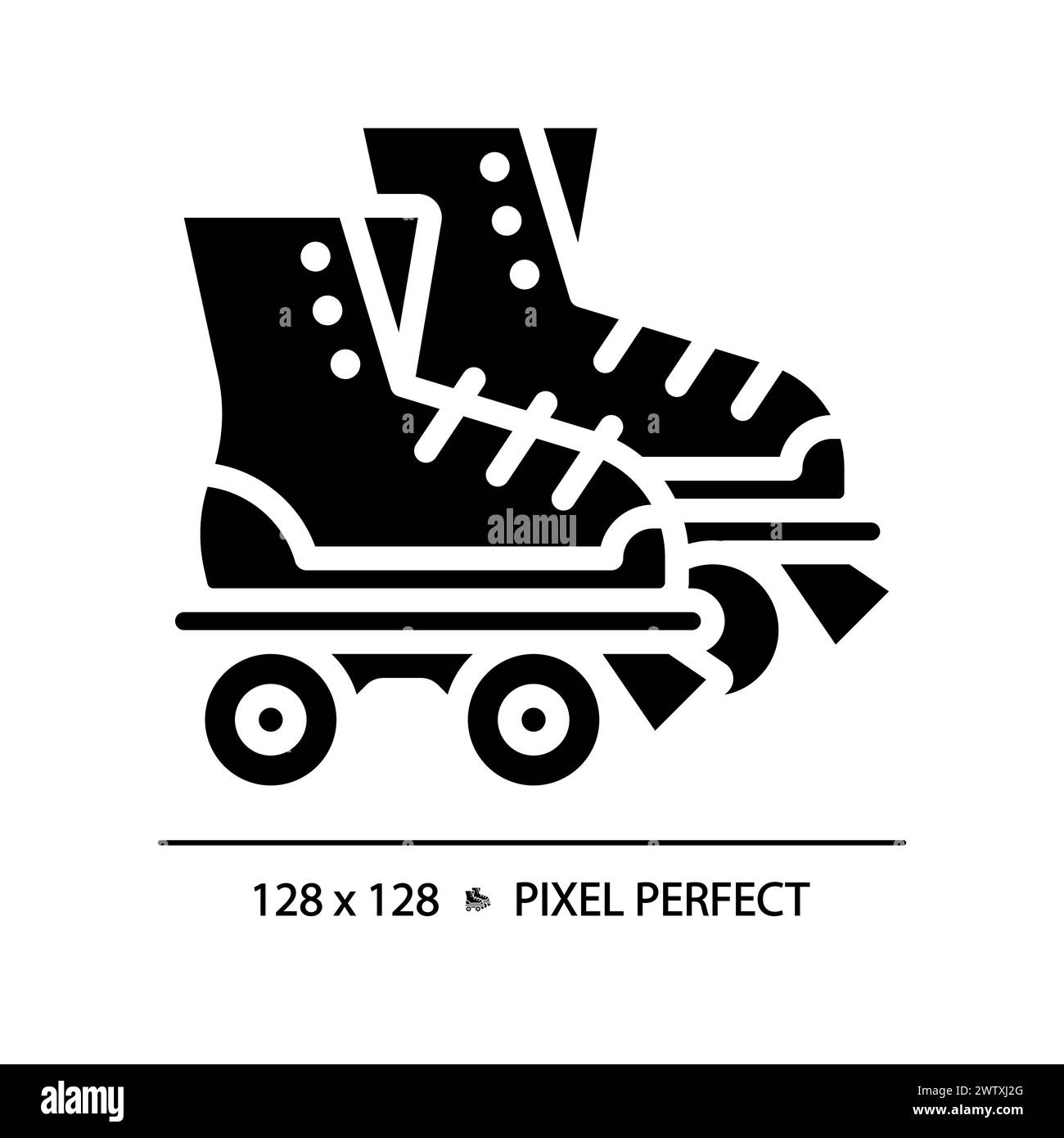 Disco roller skates pixel perfect black glyph icon Stock Vector