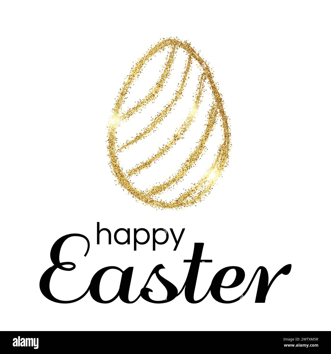 Hand Drawn Easter Egg with Gold Glitter Effect on a white background. Vector illustration Stock Vector