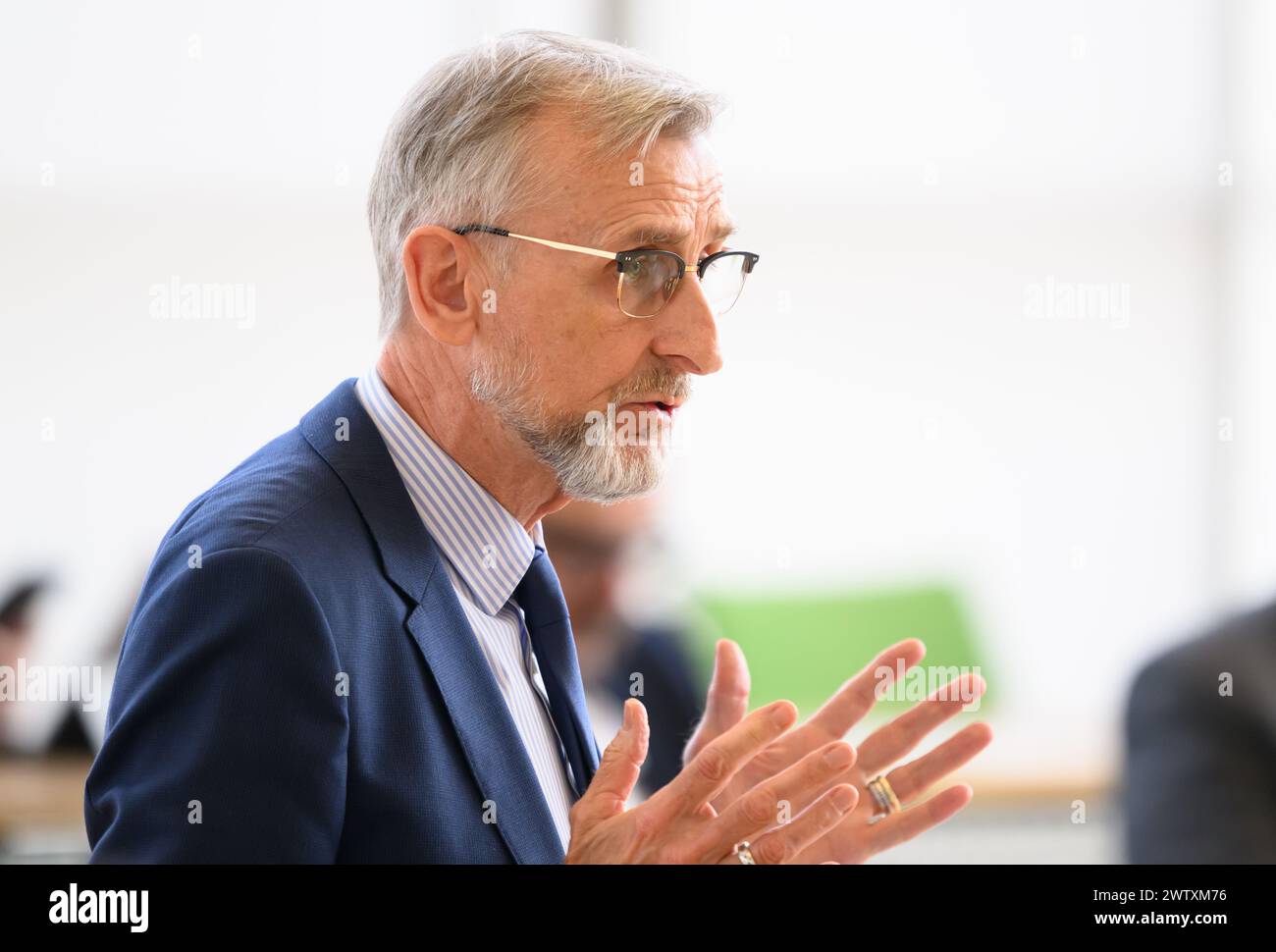 Dresden, Germany. 20th Mar, 2024. Armin Schuster (CDU), Minister of the Interior in Saxony, delivers a specialist government statement on the topic of 'Rethinking municipalities: more self-government, less state' during the Saxon state parliament session. Credit: Robert Michael/dpa/Alamy Live News Stock Photo