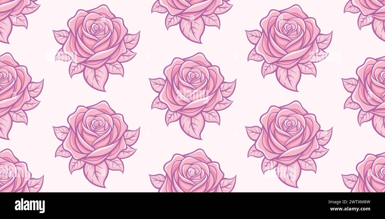 Background with monochrome pink roses drawn by hand. Seamless floral ...