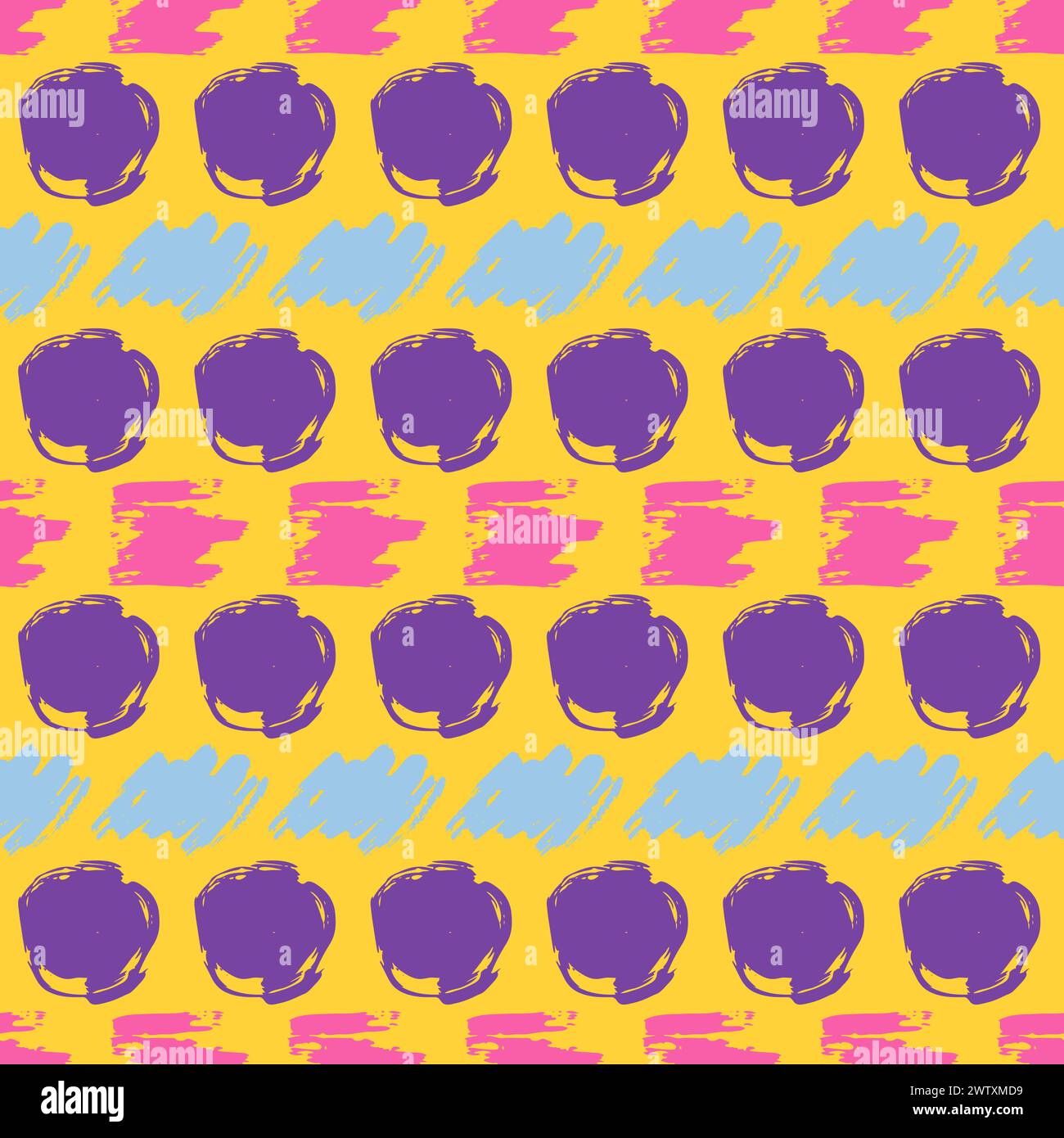 Seamless pattern with colorful hand drawn scribble smear on yellow background. Abstract grunge texture. Vector illustration Stock Vector