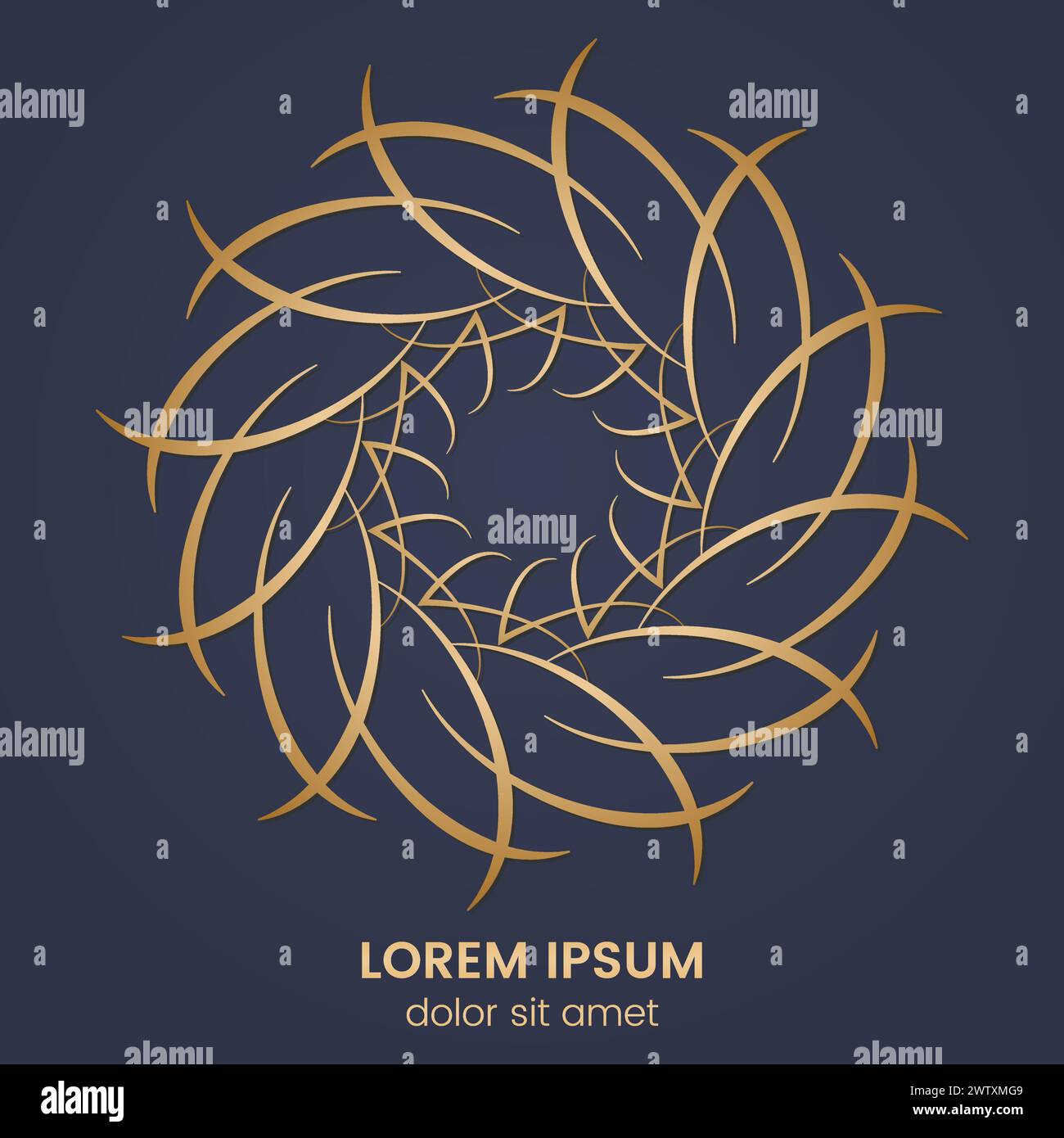 Vintage geometric circular element. Vector gold monogram on dark blue background. Vector illustration Stock Vector