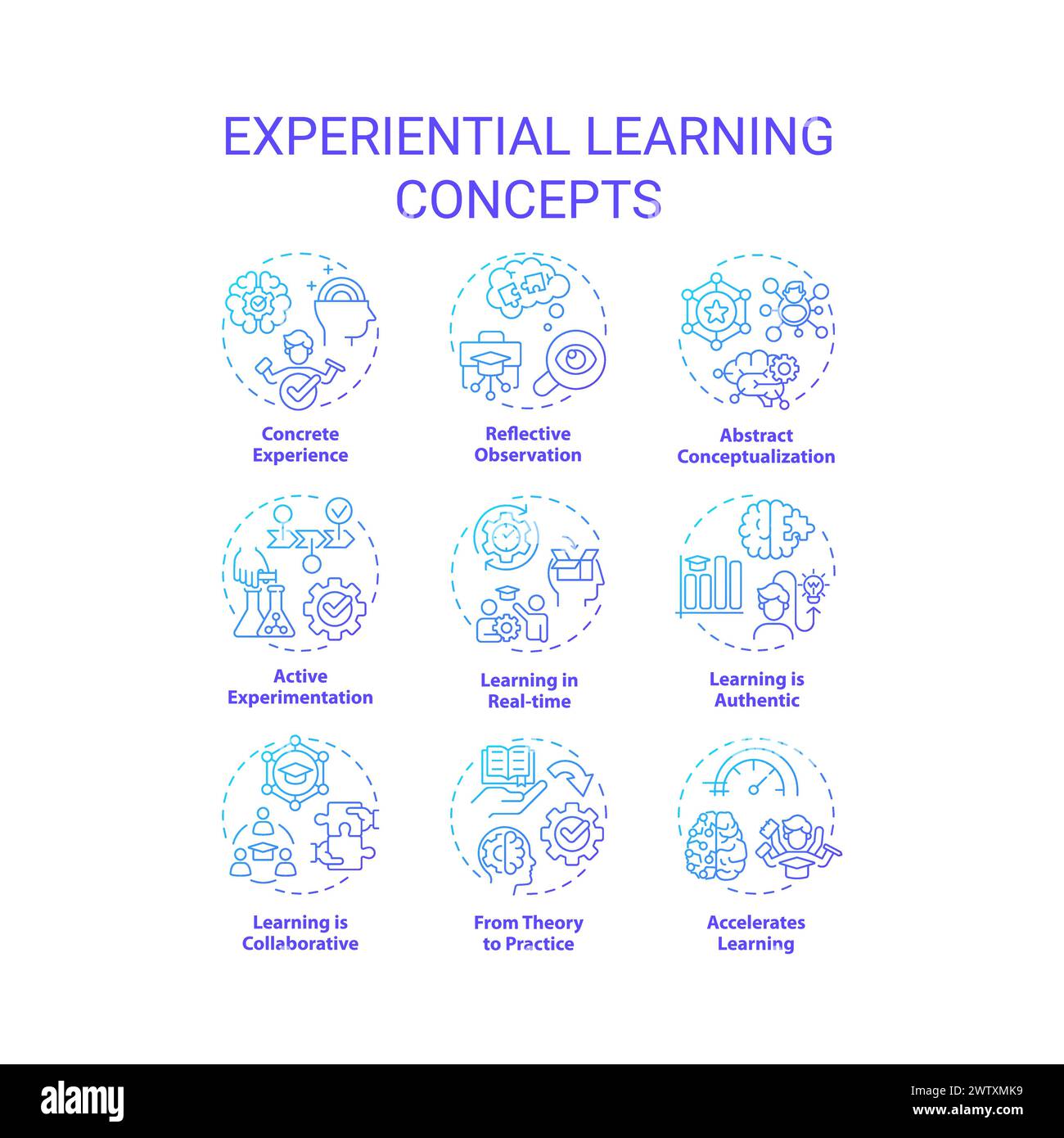 Experiential learning blue gradient concept icons Stock Vector Image ...