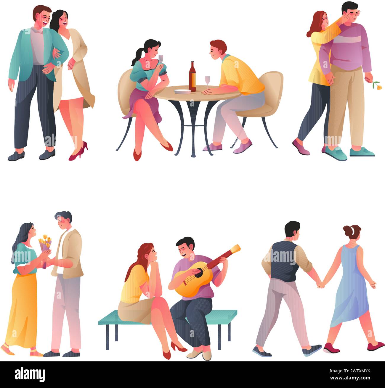 set Couples Enjoying Romantic Moments Stock Vector Image & Art - Alamy