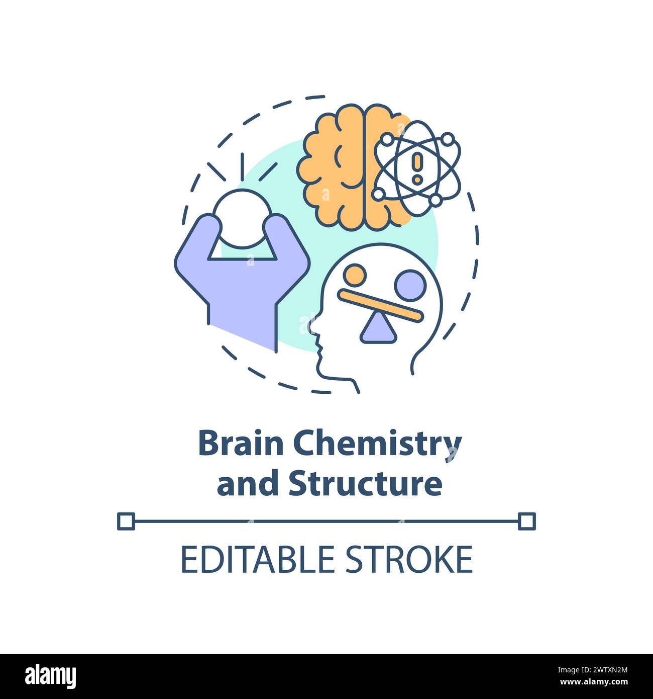 Brain chemistry and structure multi color concept icon Stock Vector