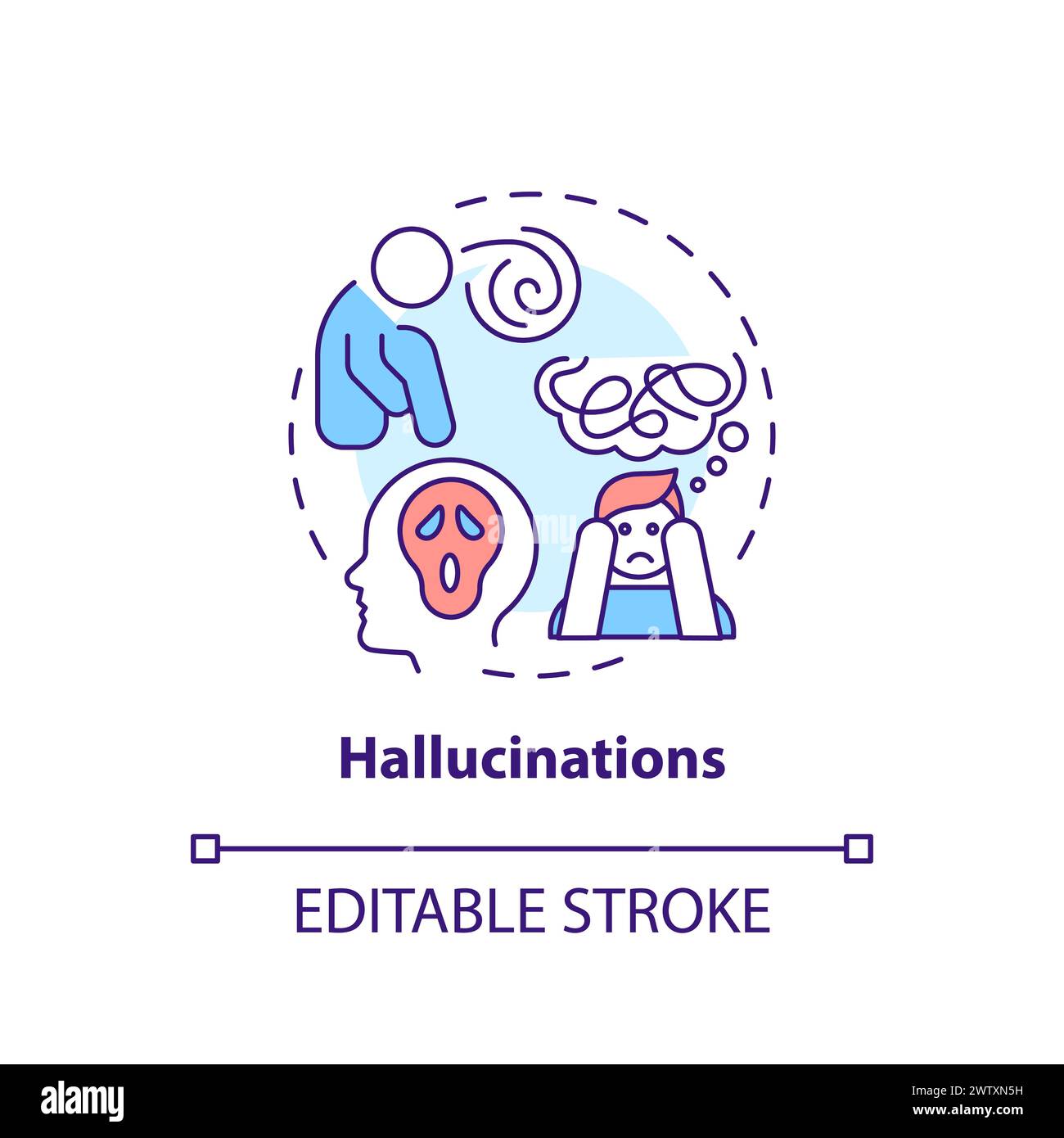 Hallucination, neurology illness multi color concept icon Stock Vector