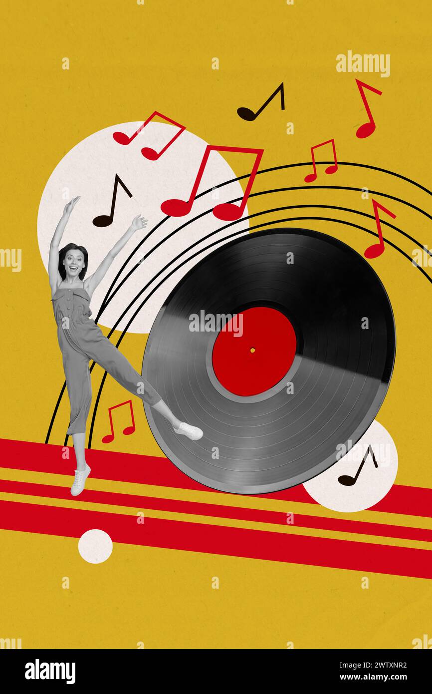 Composite trend artwork sketch image 3D collage of young lady rise hand ...